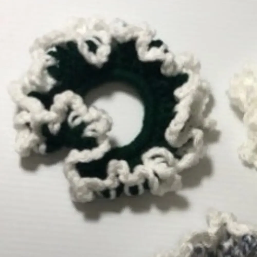 NWT White, Gray Green Handmade Crocheted Hair Scrunchie by Dawny Set of 3